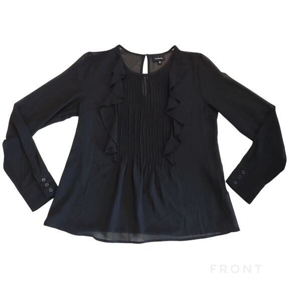 WhoWhatWear Sheer Black Blouse Size XS Formal Work School Academia Ruffles - Picture 6 of 9